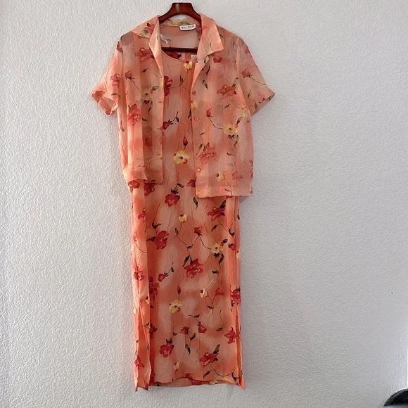 Vintage Y2K Floral Crinkle 2 Piece Dress Set - Picture 3 of 15